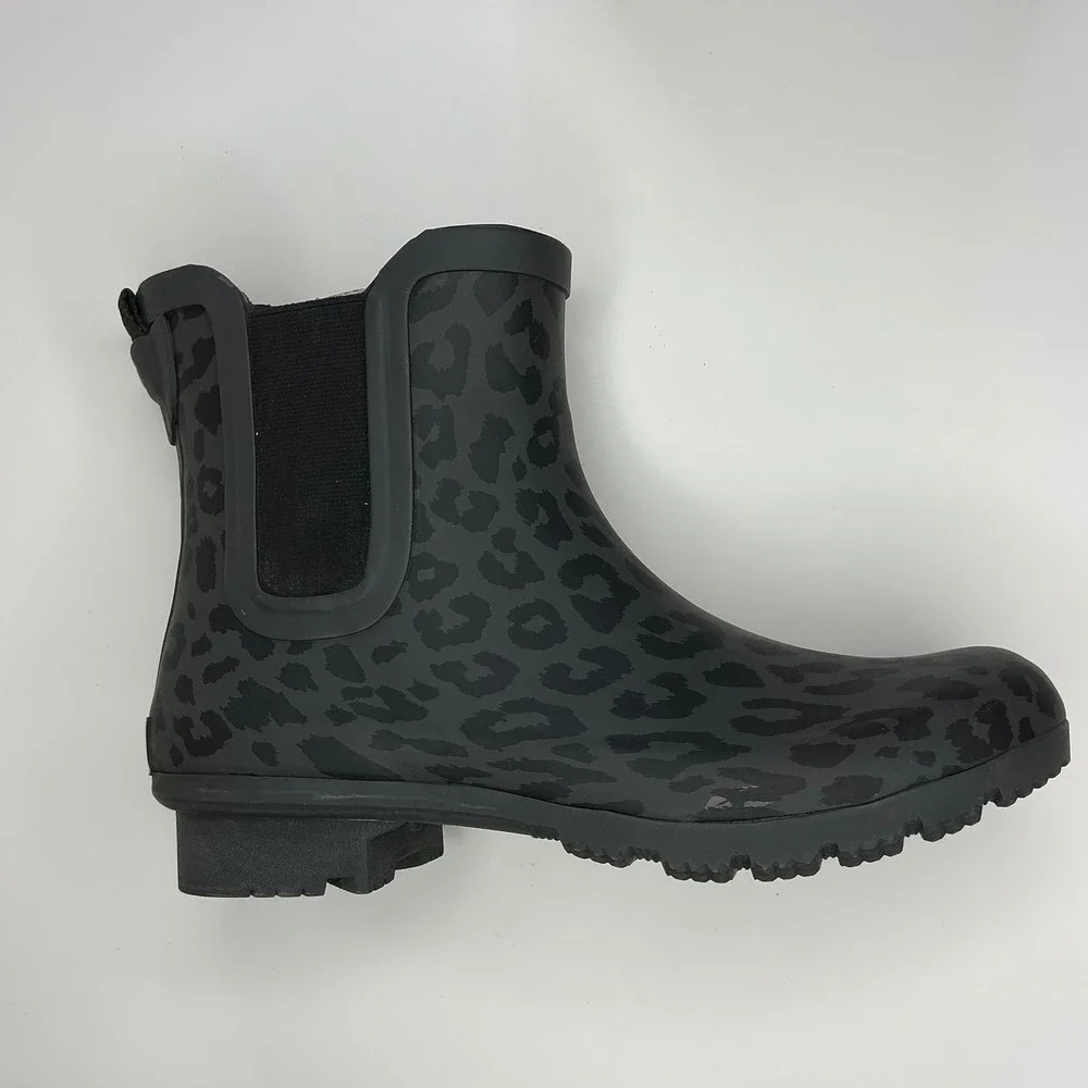 Roma Gray Leopard Rain Boots Women Size 7 Chelsea Style Waterproof Rubber